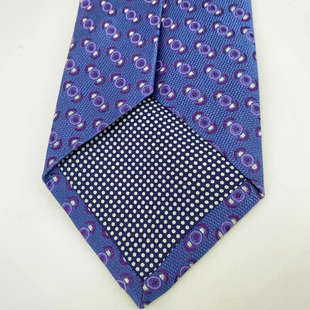 Eton Tie Men One Size Purple White Patterned Silk Classic Fit Necktie Italy Made